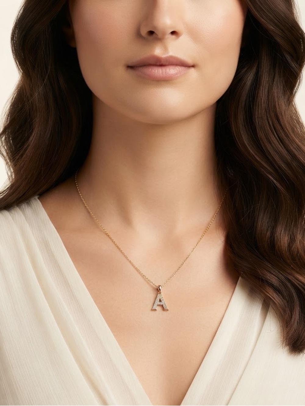 Gold Initial “A” Pendant Necklace – Cubic Zirconia Dainty Minimalist Jewelry